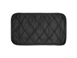 Alfombrilla de reposabrazos de cuero sintético PU impermeable y antipolvo para coche con línea negra sobre fondo negro.