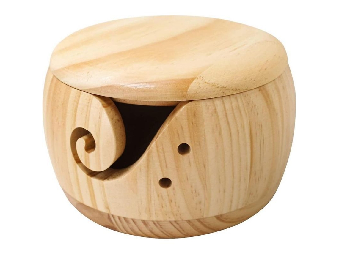 2026 - Taza de madera para lana con tapa, soporte de lana hecho a mano, almacenamiento de hilo para costura y ganchillo.