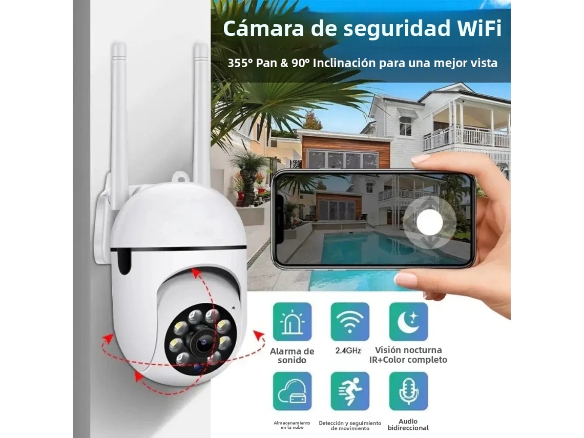 Cámara De Seguridad Wifi Inteligente, Visión Nocturna Hd 1080p A Color Inalámbrica, Detección De Movimiento