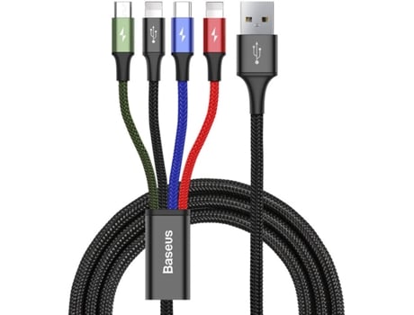 Cable de Carga BASEUS CA1T4-A01_878486 de Carga Rapida 4 en 1 (Lightning, MicroUSB y Tipo-C - 1.2 m - Negro)