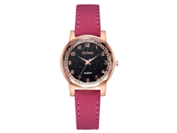 Reloj De Pulsera De Cuarzo Sencillo Para Mujer, Fabricado En Aleación Y Poliuretano, Con Detalles En Rosa Y Rojo.