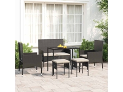 Conjunto de jardín DKD Home Decor de 6 piezas con cojines de mimbre negros