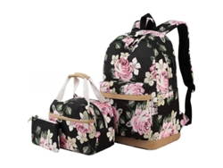 2026-mochila Escolar Floral 3 En 1 Con Bolsa De Almuerzo Y Estuche, Puerto De Carga Usb, Durable Para Niñas Y Mujeres Negro
