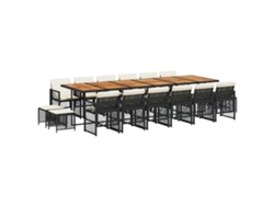 Juego de comedor de jardín de 17 piezas con cojines de mimbre, negro, EXCLUSIVO DE LA CASA (17 piezas)