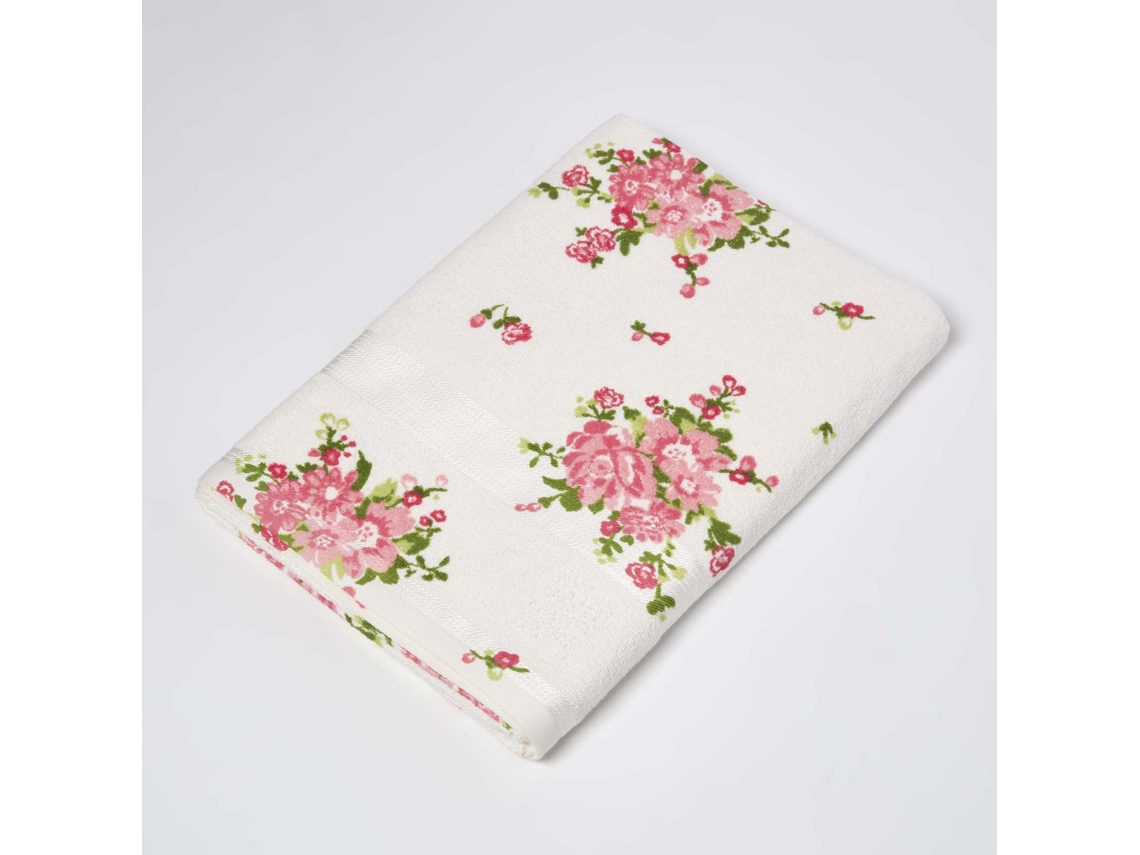 Homescapes Floral Printed Cream Bath Sheet Cotton