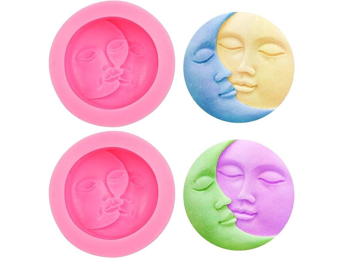 2026-molde De Cera Sol Y Luna 3d Silicona Para Diy Joyería Velas Jabones Decoraciones 2 Piezas