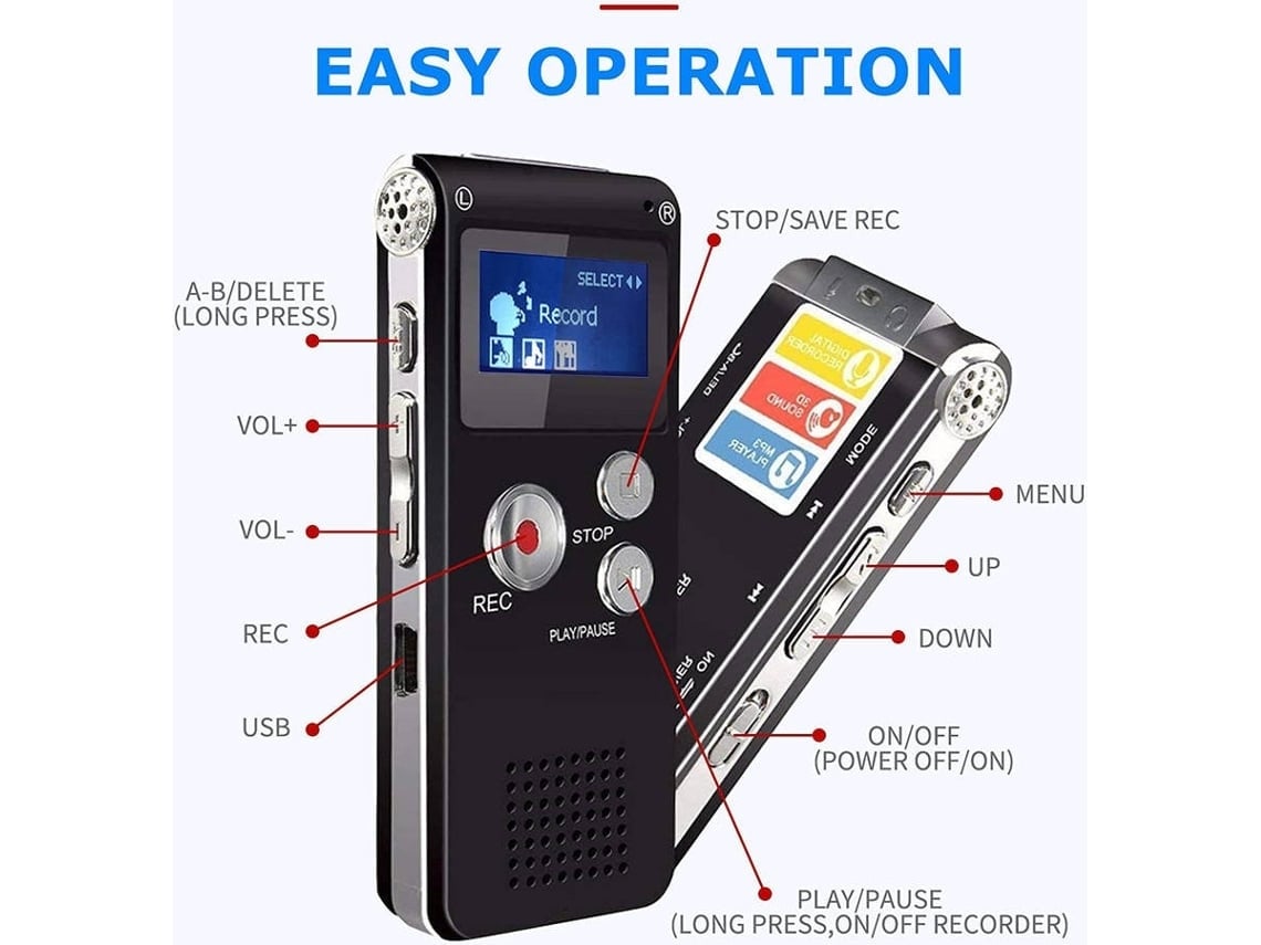 Q1 Mini Dictáfono Grabación Pequeña Grabadora De Voz Digital Profesional  8GB 16GB 32GB Reproductor De MP3 Dispositivo De Grabadora De Sonido De  Audio Para Clase De 15,28 €