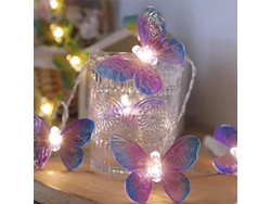 Luces De Cadena Mariposa Led, 3m Operadas Por Batería, 20 Luces Moradas Para Decoración De Hogar, Jardín Y Fiesta