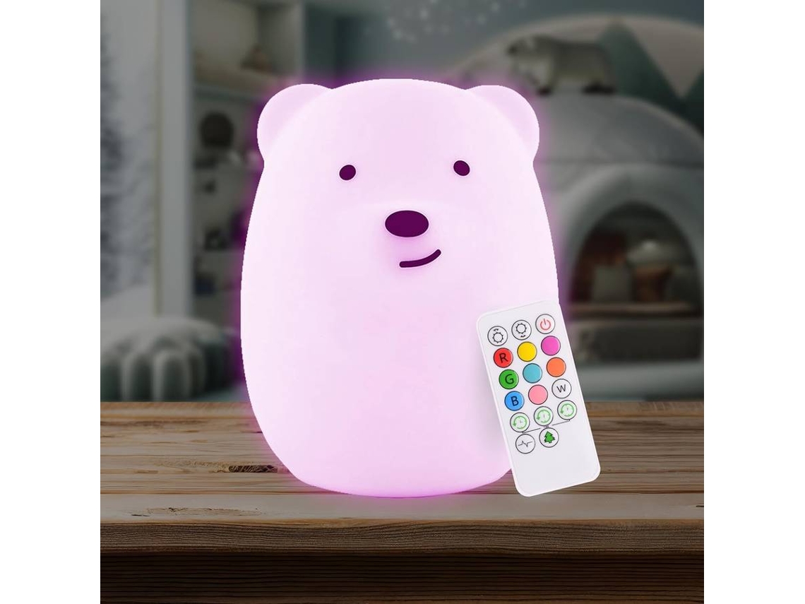 Luz nocturna de silicona con control remoto para niños - Diseño de oso con 9 colores suaves y temporizador de apagado (blanco)