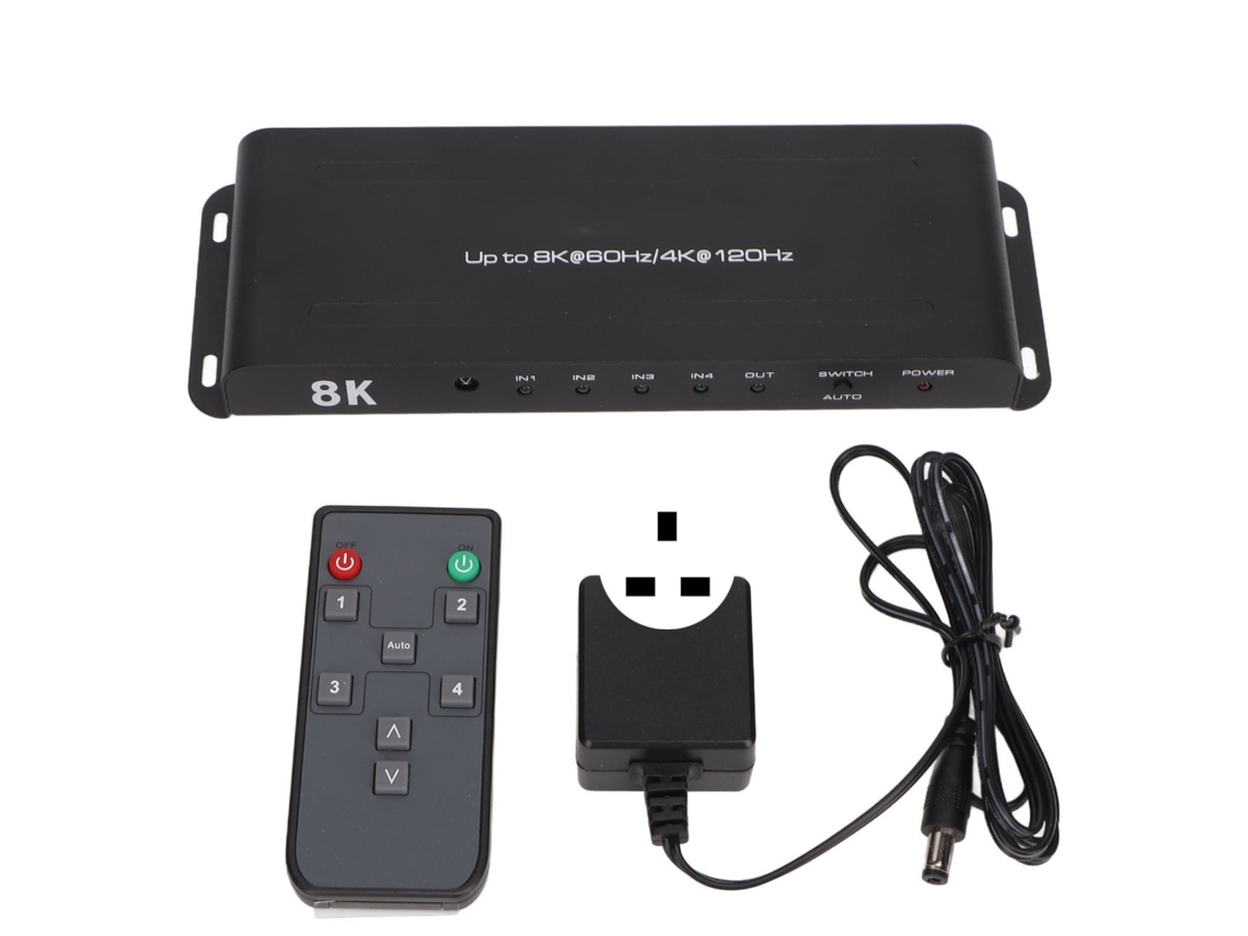 Comutador 8k Hd 4 Entradas 1 Saída 40gbps 8k 60hz 4k 120hz Controle Remoto Uk Plug Para Projetor Pc