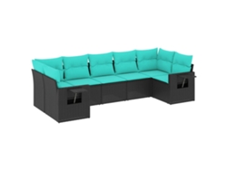 Conjunto de sofá de jardín de 7 piezas con cojines, ratán negro. EXCLUSIVO DE MAISON.