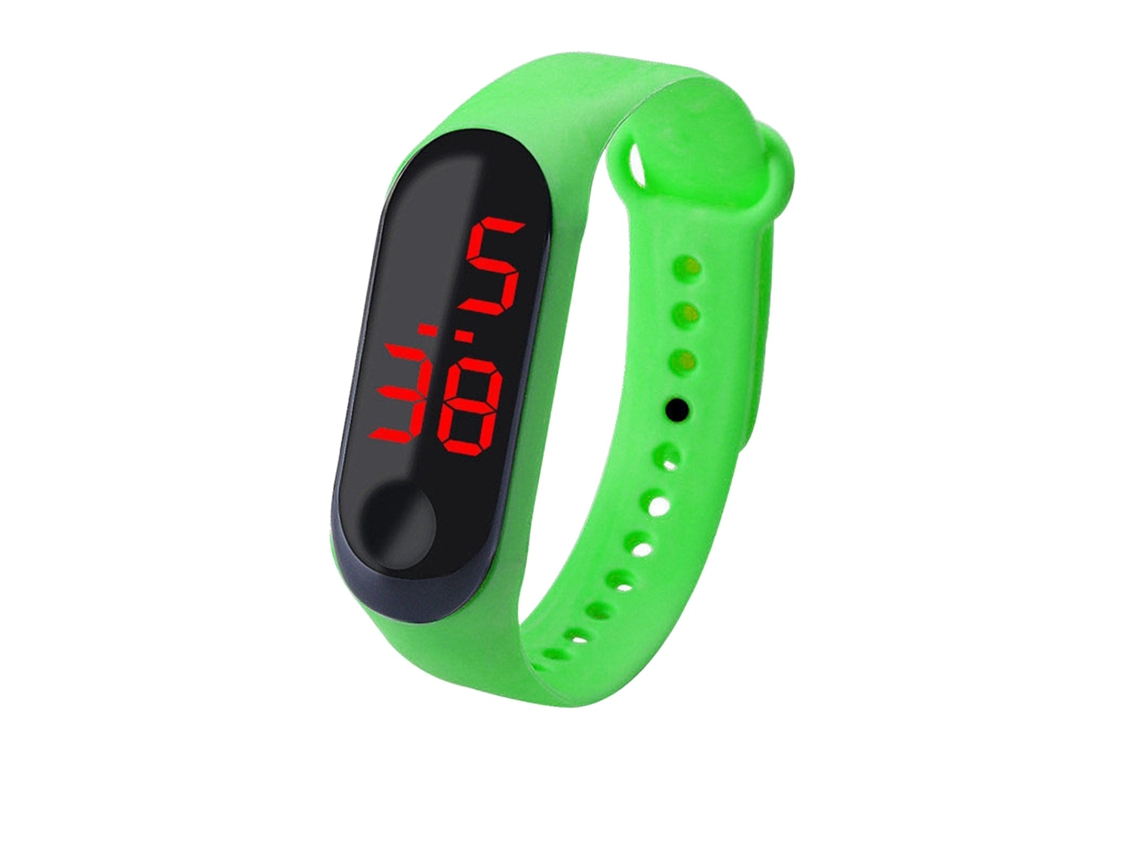 Reloj digital con pantalla LED, pulsera electrónica para fitness y deporte con control mediante un solo botón.