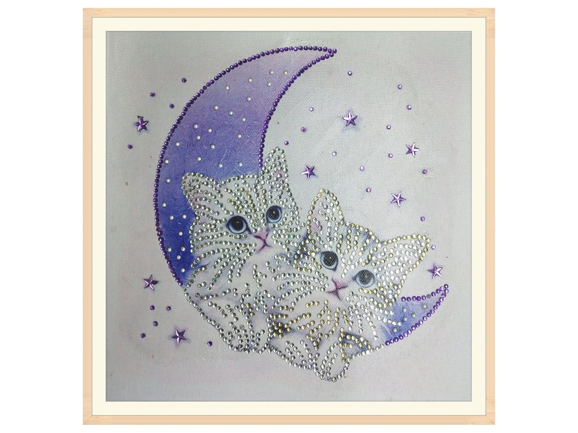Kit de pintura de diamantes DIY Primerox Moon Cat con diamantes de imitación, bordado, arte y resina, 30x30cm