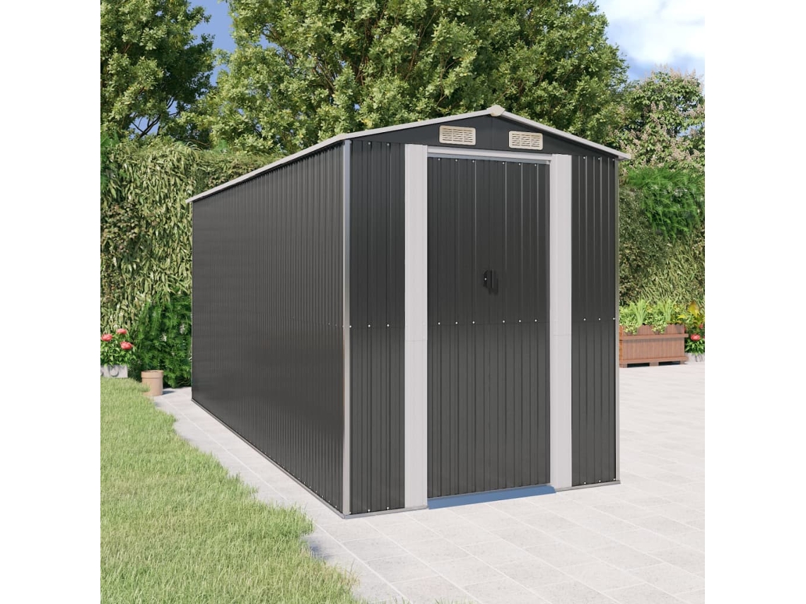 Caseta de jardín de acero galvanizado antracita, 192 x 440 x 223 cm, DKD Home Decor