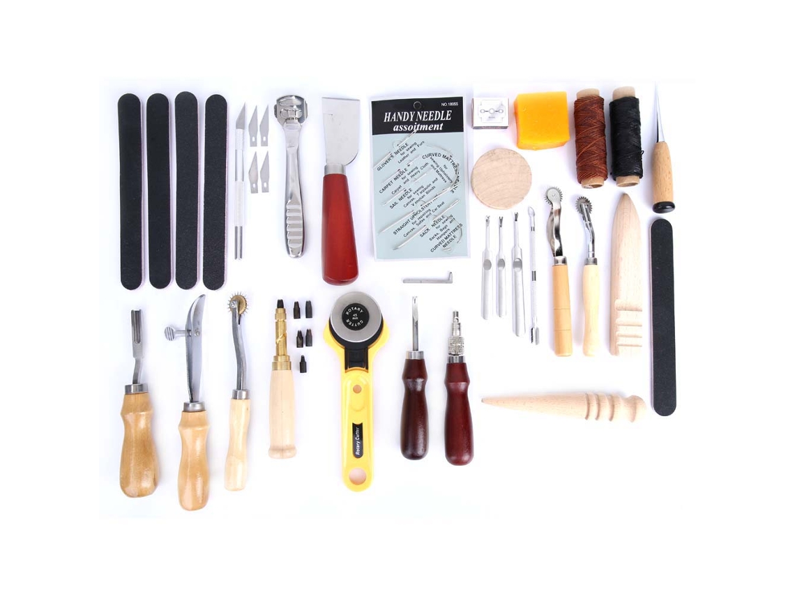 Kit De Herramientas De 37 Piezas Para Trabajos En Cuero: Perforación, Costura, Grabado, Proyectos De Bricolaje Y Estampado.