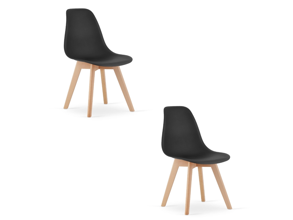 Juego de 2 sillas de comedor Kito, asiento negro, patas negras, asiento ergonómico, respaldo.