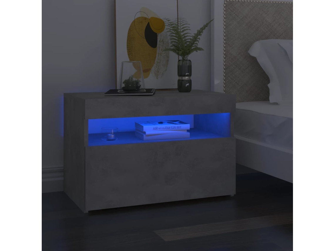 Mesa de Cabeceira LOVELY HOME Mesinha & Luzes Led 60X35X40 Cm Cinza Cimento