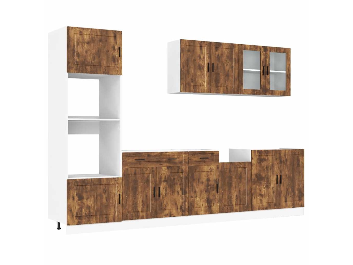 Juego de gabinetes de cocina de 7 piezas Kalmar de roble ahumado con EXCLUSIVA DE MAISON