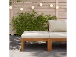 Reposapiés Con Cojín Blanco Crema Madera Maciza De Acacia