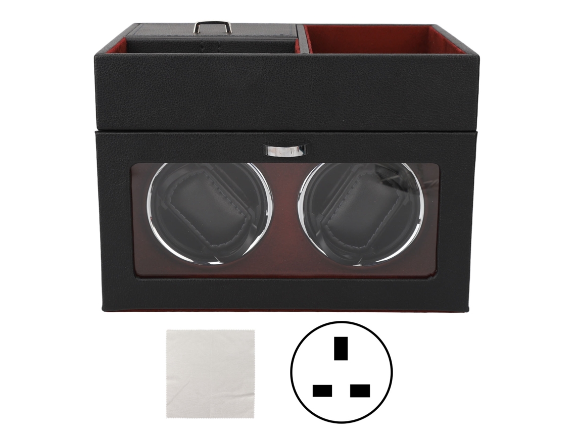 Doble caja giratoria vertical para relojes con luz ajustable, silenciosa, color rojo vino