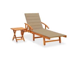 Tumbona Lounger de Jardín con Mesa y Cojín Madera de Acacia Maciza