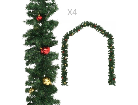 vidaXL Guirnaldas de Navidad con bolas 4 unidades PVC verde 270 cm