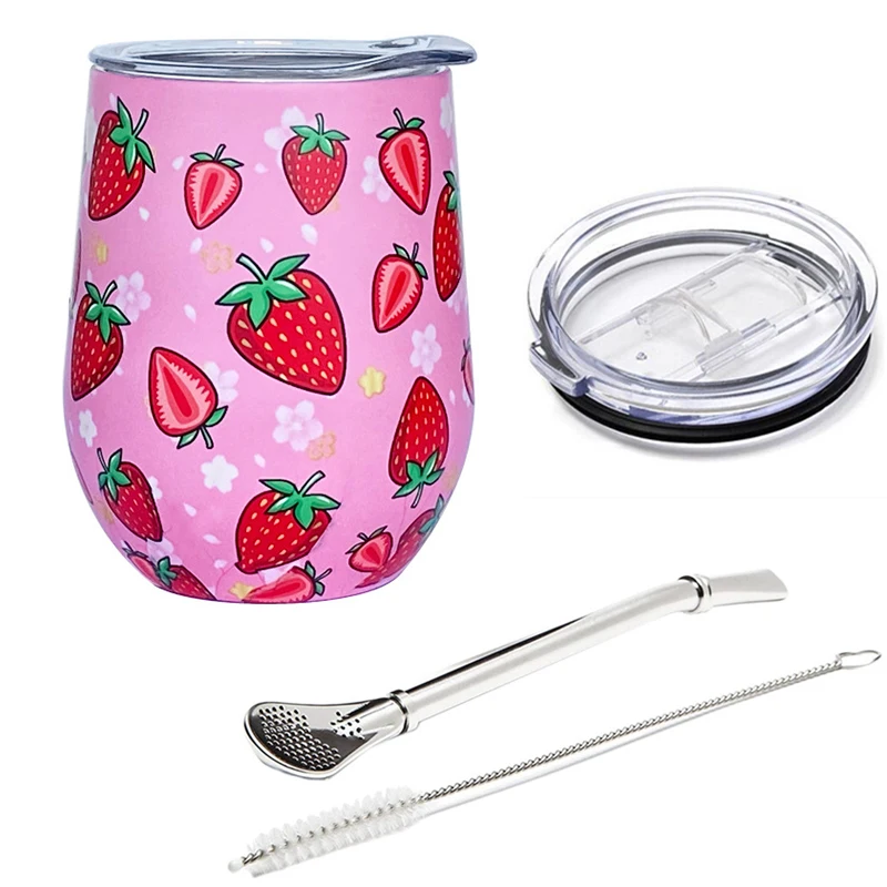 Taza De Té Mate, Taza Isotérmica De Acero Inoxidable Con Tapa Deslizante Y Pajita, 355 Ml (12 Oz).