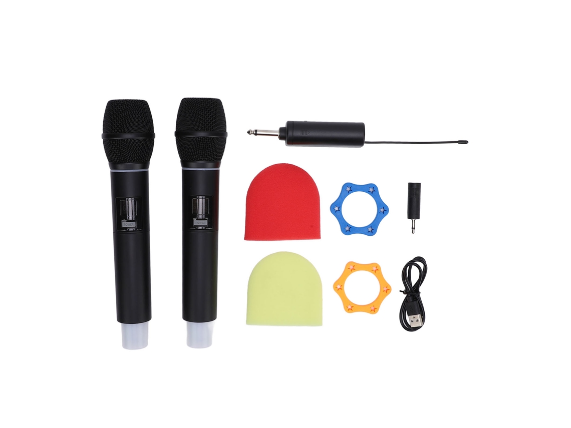 Micrófono Inalámbrico Uhf Dinámico Doble De Mano Luminoso Con Receptor Para Hogar Y Escenario