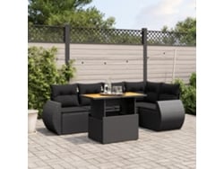 Conjunto de sofá de jardín de 6 piezas con cojines, mimbre sintético negro, DKD Home Decor