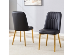 Sillas De Comedor 2 Uds - Diseño Moderno Con Asiento Ancho - Negro Y Dorado