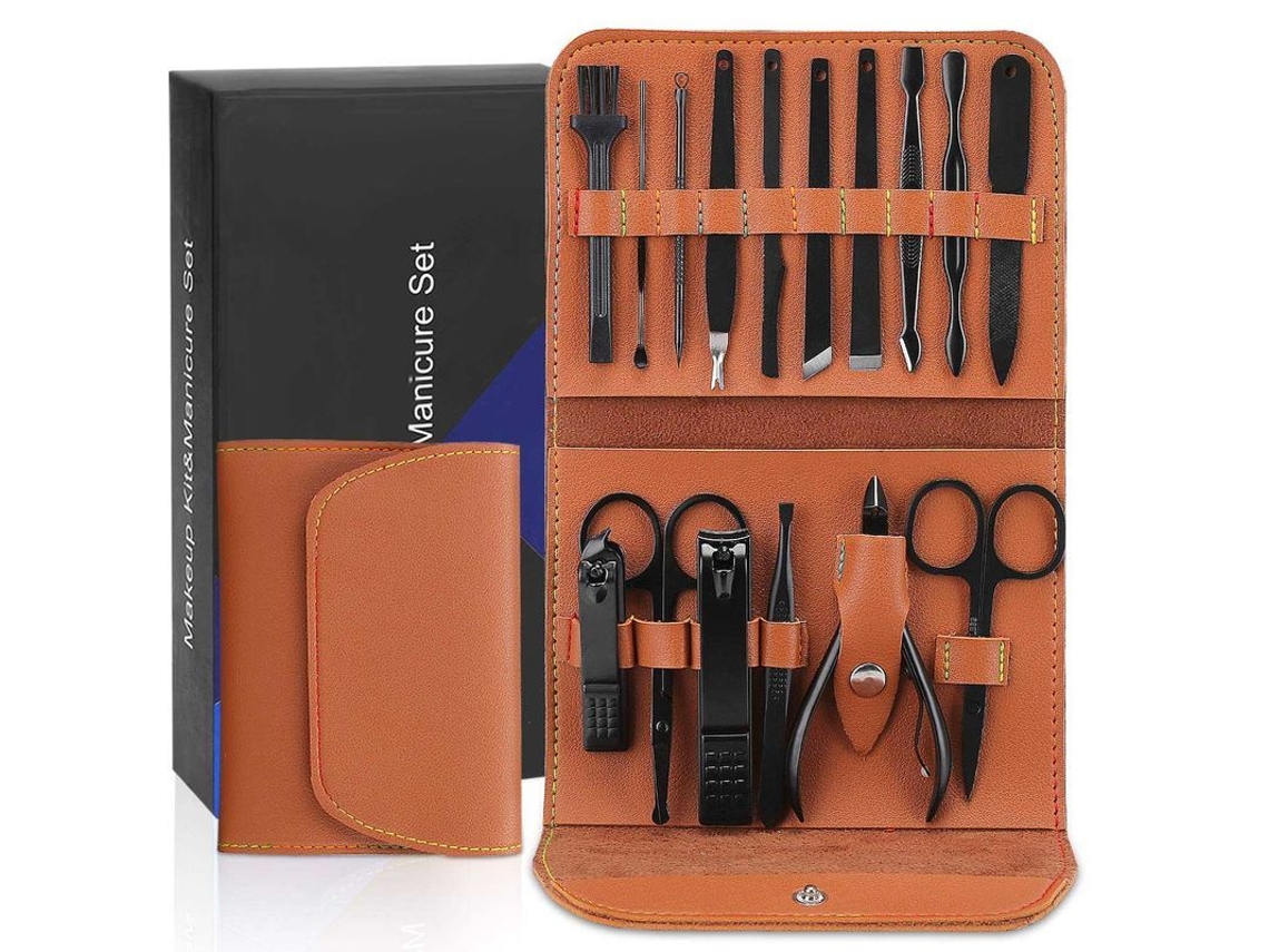 Kit De Manicura 16 En 1 Para Hombre Con Tijeras De Lujo Portátiles Para Vello Nasal.
