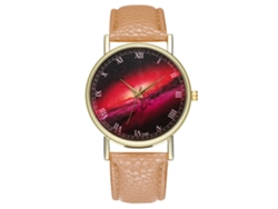 Reloj Analógico De Cuarzo De Lujo Informal De Aleación Con Correa De Cuero Beige Para Parejas.