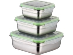 Rebe - Juego de 3 recipientes cuadrados para alimentos fabricados en acero inoxidable 304, ecológicos, reutilizables y a prueba de fugas.