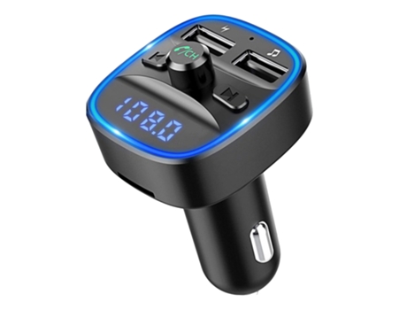 Transmisor FM inalámbrico Bluetooth Reproductor de MP3 para coche luz ambiental azul CZ-MP3-03 Negro PETHUEL