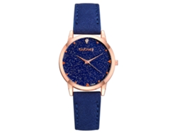 Reloj De Pulsera De Cuarzo Para Mujer Con Esfera Redonda, Diseño De Cielo Estrellado Y Correa De Pu Azul.