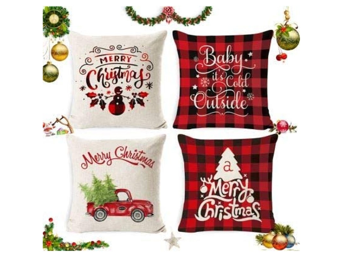4 Peças de Fronha de Natal Fronha de Natal Fronha de Linho para Decoração de Casa Fronhas de Natal Decoração de Natal