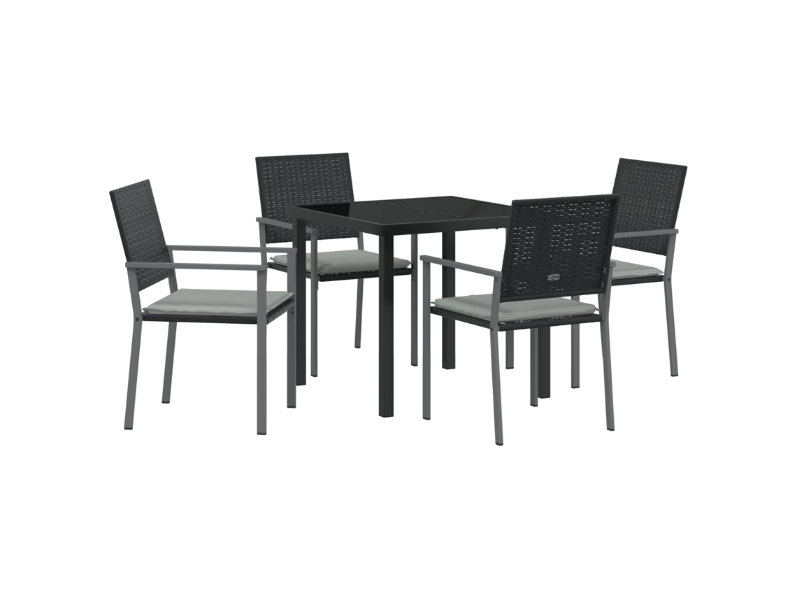 Conjunto de comedor de jardín Vidaxl de 5 piezas con cojines de ratán sintético negro