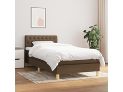 Cama Box Spring Con Colchón Tela Marrón Oscuro 90x200 Cm