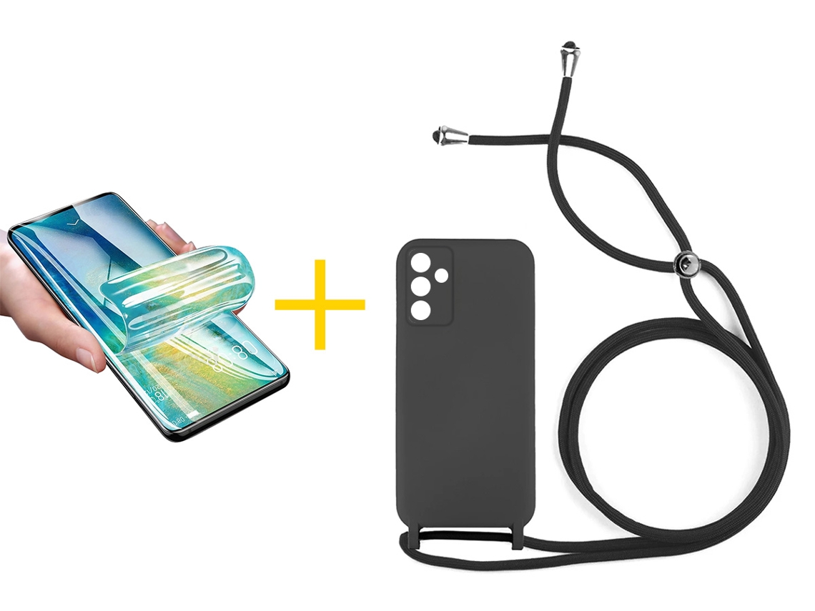 Pack 1 X Película de Vidrio Templado Hidrogel + Funda SKYHE para Samsung Galaxy A16 5G Gel con Cordón Negro