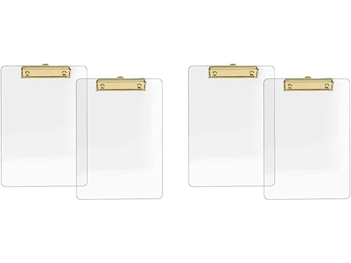 Juego De 4 Pisapapeles De Acrílico Transparente Con Clip Dorado, Tamaño Carta.