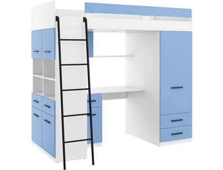 Litera con Escritorio BIM MUEBLES SMYK L Blanco y Azul (Medidas colchón: 80x200 cm)