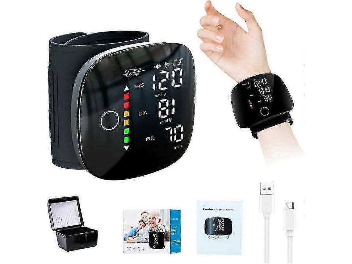 Monitor automático de presión arterial de muñeca con pantalla táctil LED y aviso de voz automático, GOKOCO