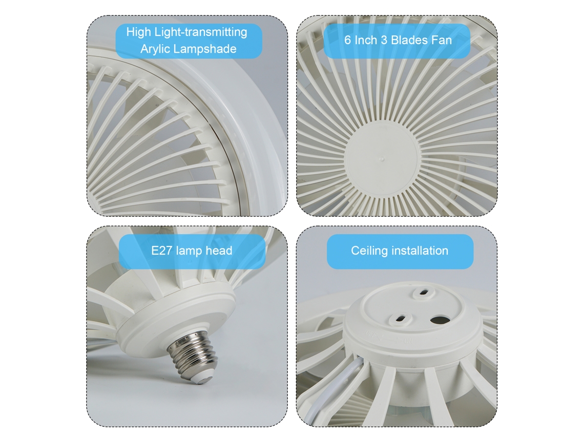 Lámpara de techo 2026 con ventilador de doble función E27, 3 velocidades, pequeña, para niños y dormitorios.