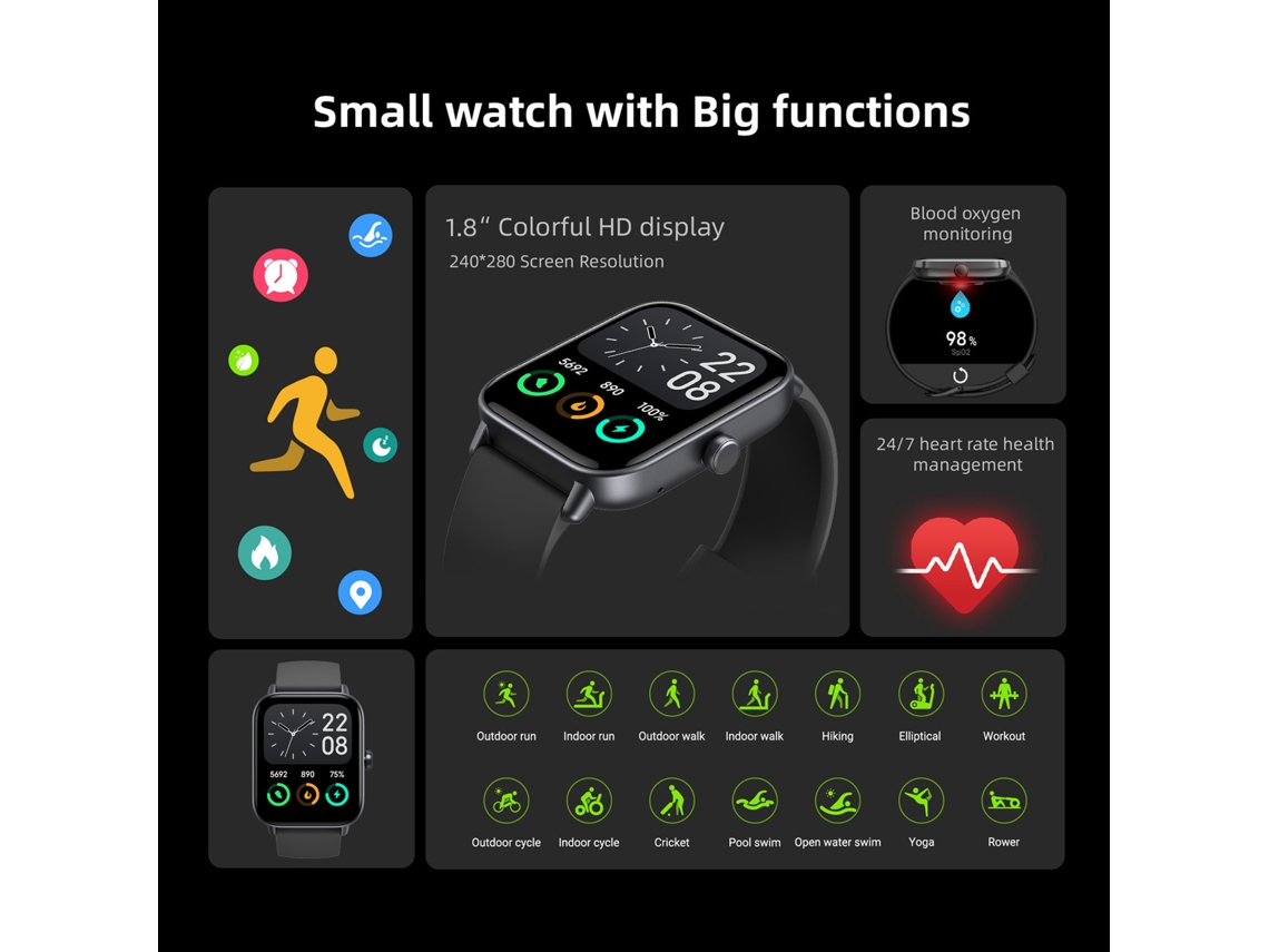 Relógio Inteligente 1,8 Polegadas Ip68 Smartwatch Monitor Cardíaco Bt5.3 Para Android Ios