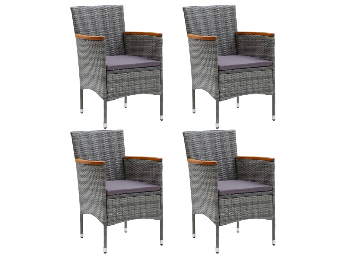 Conjunto 4 Sillas de comedor para jardín VIDAXL ratán sintético gris