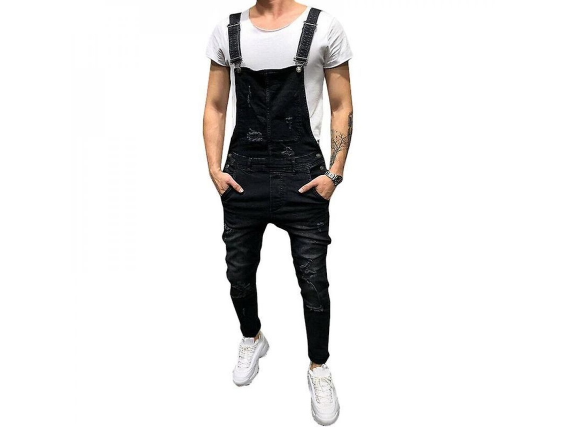 2026-pantalones Vaqueros Overalls Rotos Para Hombres Con Bolsillos Talla Xm S Negro