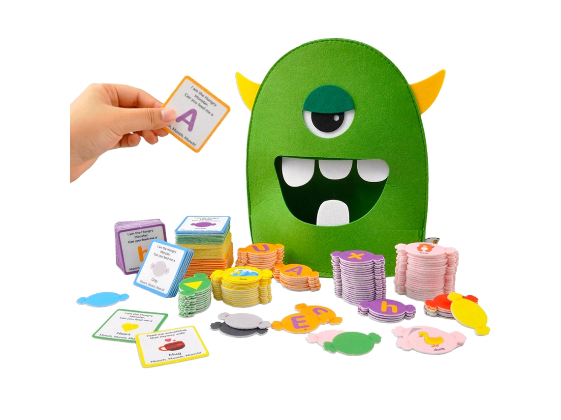 Juguete de aprendizaje del alfabeto, juguete de fieltro para combinar colores y formas Mdug (Monstruo Verde)