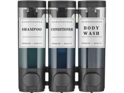 Juego de 3 dispensadores manuales de pared para jabón, champú y gel de ducha, color negro Tommy01