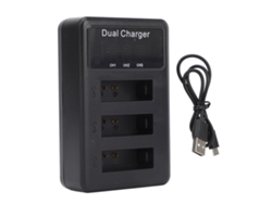 Cargador de batería para cámara Nb-13l con 3 ranuras, puerto micro USB y pantalla LCD.