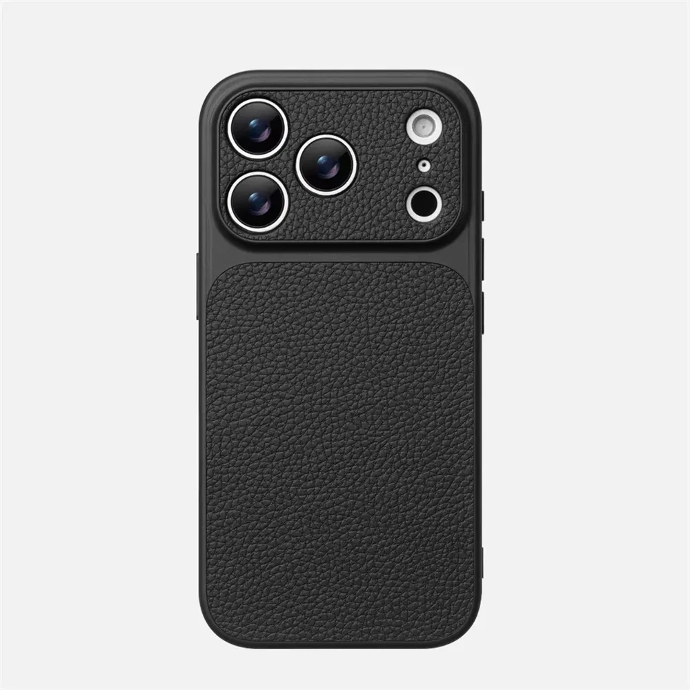 (iphone 15 Negro) Elegante Funda Para Iphone Con Textura De Cuero Y Protección Para La Lente.